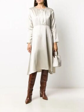 FABIANA FILIPPI Pleated Midi Dress Neutral Beige Size EU 42 NWT